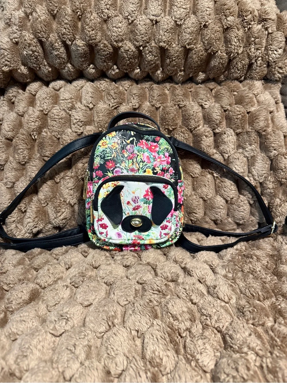 Betsey Johnson Floral Mini Backpack in Black Trim